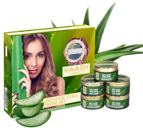 Vista 2 de Vaadi Herbals Kit facial anti acné aloe vera con extracto de té verde, 9.52 oz