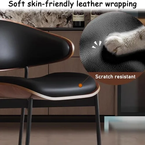 Vista 5 de YVYKFZD Juego de sillas de comedor de mediados de siglo, silla de comedor con respaldo curvado y patas de metal, sillas de cocina tapizadas de Negro