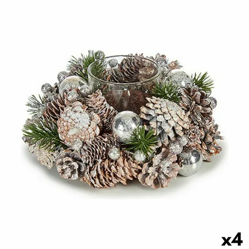 Vista 2 de Portavelas Navideño Krist+ Blanco Transparente Plateado 19 x 9 x 19 cm (4 Unidades)