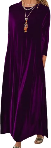 Vista 8 de Vestido de terciopelo para mujer, formal, casual, linda, cuello redondo, elegante, de manga corta, con bolsillo