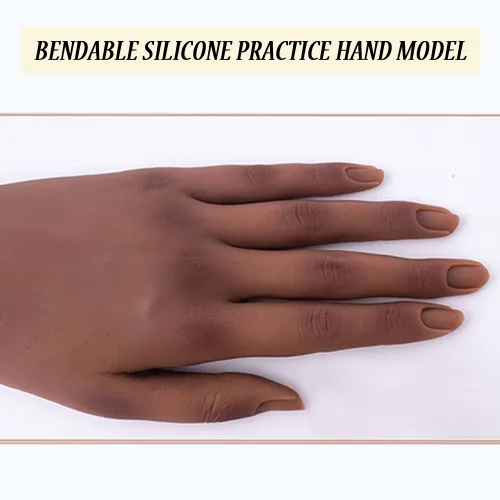 Vista 3 de Mano de práctica de uñas de silicona para uñas acrílicas, manos de maniquí profesional para práctica de uñas con soporte ajustable, mano falsa