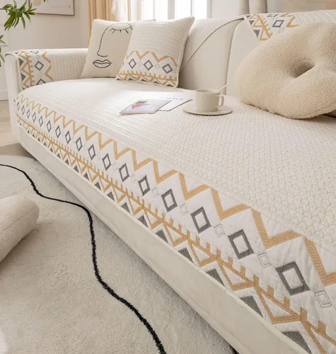 Vista 8 de Funda para sofá con bordado de granja, diseño geométrico, de algodón, acolchada, para sofá seccional, antideslizante, suave, protector de muebles