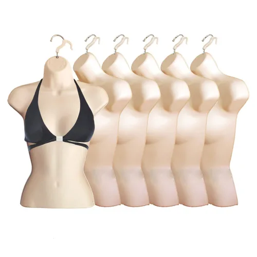 Vista 10 de Maniquí femenino con espalda hueca y cuerpo apilable con ganchos para colgar para exhibición de camisetas, encimera, ferias de manualidades, fotos