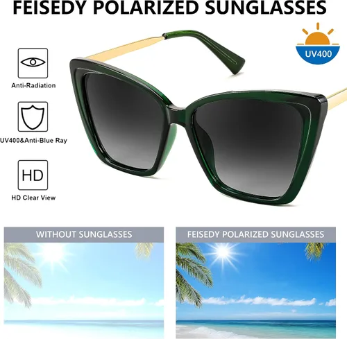 Vista 5 de FEISEDY Gafas de sol polarizadas de moda para mujer, gafas de sol cuadradas retro para mujer con ojo de gato B4134