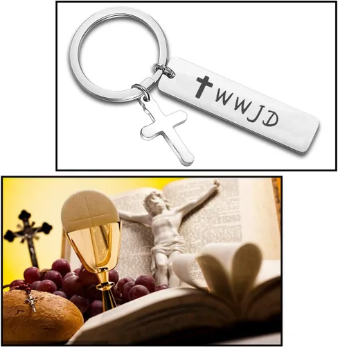 Vista 7 de WUSUANED Joyería religiosa WWJD Cruz Brazalete Brazalete Brazalete Primera Comunión Regalo