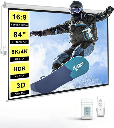 Vista 10 de DINAH Pantalla de proyector eléctrica de 72 pulgadas con control remoto, caída automática de aire para interiores, proyección motorizada 4K 3D HD
