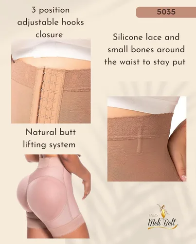 Vista 5 de FAJAS MELI'BELT 5035 - Pantalones cortos de faja colombiana de cintura alta para levantamiento de glúteos, pantalones cortos Levanta Cola Colombianos