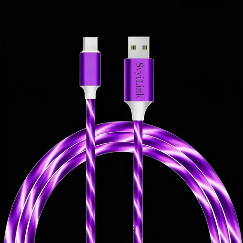 Vista 13 de Cable USB PD cargador rápido iluminado (USB 3 en 1 azul), cable de datos de teléfono, cable de carga de luz fluida, 39 pulgadas, material TPE