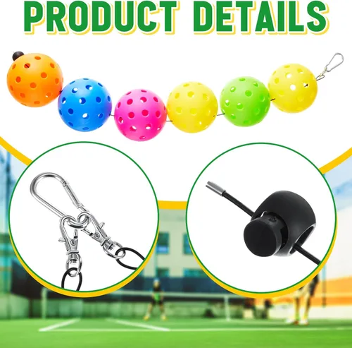 Vista 3 de 5 soportes de cuerda de bolas compatibles con cuerda de pickleball para bolas de almacenamiento con 1 hebilla de nailon, 10 hebillas de metal