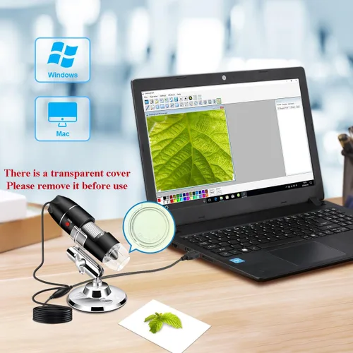 Vista 3 de Microscopio USB con cámara y soporte y estuche de transporte, microscopio digital Cainda compatible con Android, Windows, Linux, Mac, lupa portátil