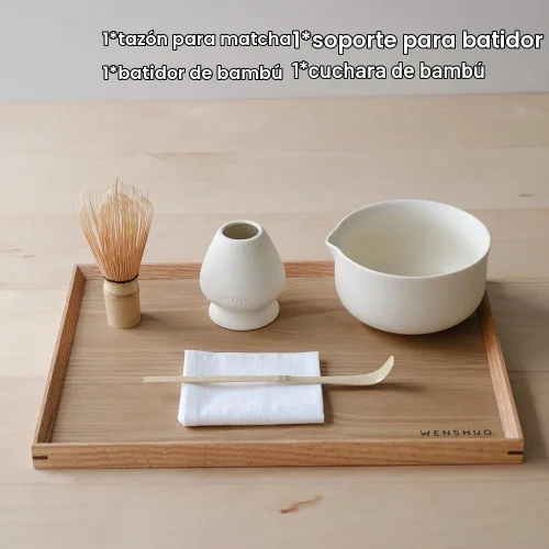 Vista 4 de WENSHUO Kit Matcha - Juego de batidor matcha premium con herramientas tradicionales de bambú, juego de té matcha ideal para el hogar (crema)