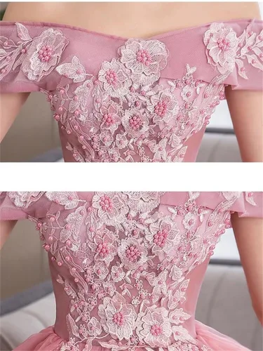 Vista 6 de Dydsz Vestido corto de tul con apliques de hombro descubierto para mujer, vestido de fiesta de graduación para adolescentes y jóvenes