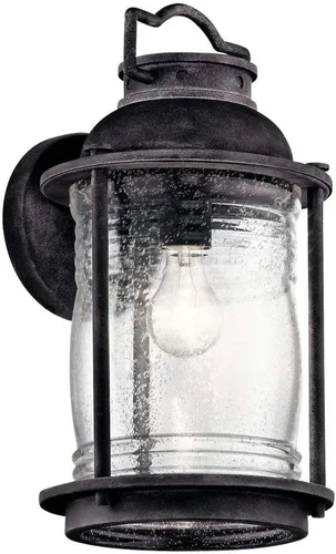 Vista 5 de Kichler Ashland Bay - Lámpara de pared para exteriores de 16 pulgadas, cristal acanalado transparente con semillas en zinc envejecido, grande