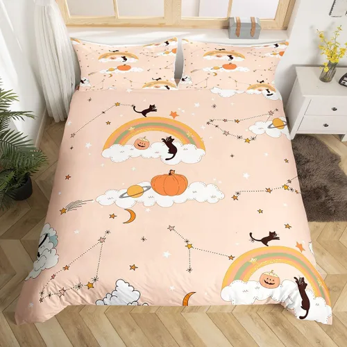 Vista 18 de Manfei Juego de funda de edredón de Halloween tamaño individual, juego de ropa de cama de 2 piezas para niños y niñas, decoración de habitación