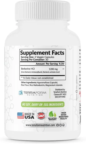 Vista 7 de Berberina HCL 1200mg diariamente - Suplemento de berberina pura de alta potencia 600 mg por cápsula - 60 cápsulas - Apoya la salud metabólica