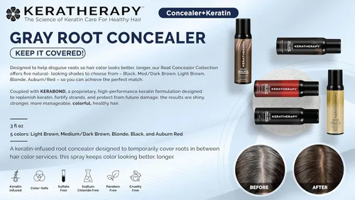 Vista 3 de Keratherapy Spray corrector de raíces grises con infusión de queratina, marrón claro, 3 onzas, 4.0 fl oz, spray para ocultar raíces grises, terapia