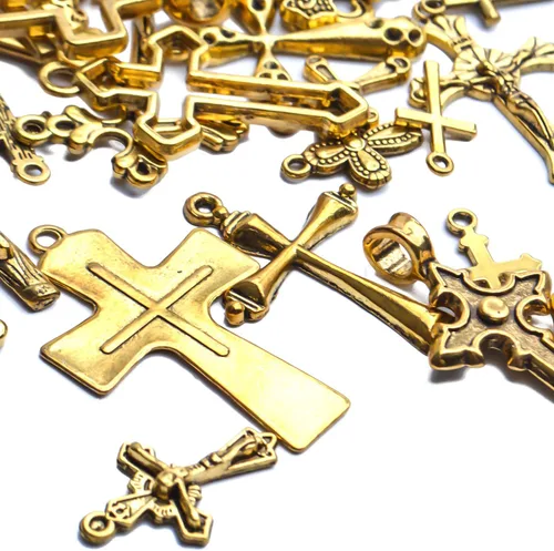 Vista 5 de Mixed Crosses Charms Pendants Jewelry Findings for Making Bracelet and Necklace Dorado