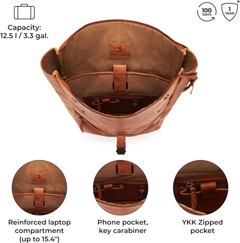 Vista 4 de BERLINER BAGS Mochila vintage de cuero genuino Utrecht, mochila para laptop, mochila de viaje para mujeres y hombres, café M, Mediana