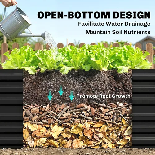 Vista 5 de Outsunny Kit de cama de jardín elevada galvanizada con barras de refuerzo, maceta de metal grande y alta para verduras, flores y hierbas, 6 x 3 x 2