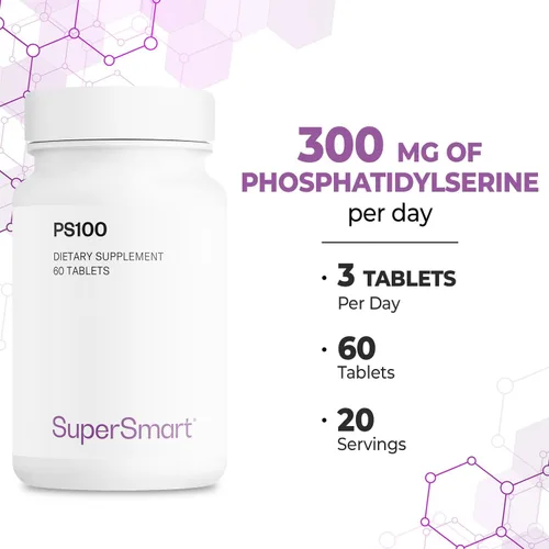 Vista 5 de Supersmart - Suplemento PS100 de 300 mg por día (fosfatidilserina) - Salud y protección del cerebro - Soporte de memoria Sin OMG y sin gluten - 60
