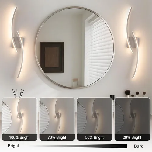 Vista 3 de Lámpara de pared moderna cableada de 3000 ~ 6000 K, lámpara de pared LED plateada de 31.5 pulgadas, luces de pared de níquel cepillado