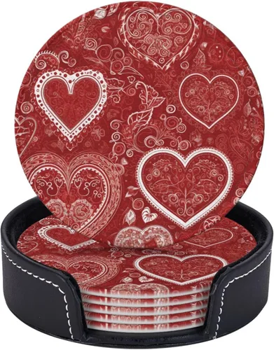 Vista 17 de 6Pcs Drink Coasters Round Leather Coaster with Holder Flowers Coasters for Drinks Coffee Cup Mat Heat Resistant Coaster for Tabletop Protection Desk
