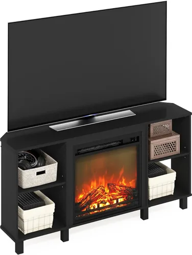 Vista 10 de Furinno Soporte clásico de TV de 70 pulgadas con chimenea, americano