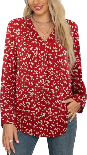 Vista 4 de QUEZHU Blusas de manga 34 para mujer, estilo casual, elegante, de gasa, cuello en V, blusas