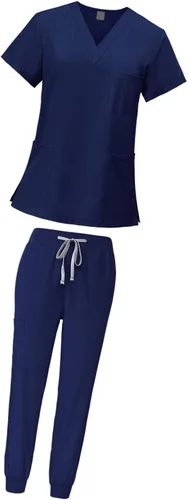 Vista 7 de Fancyes Conjunto de ropa de trabajo para enfermera, cuello en V, parte superior y pantalón deportivo