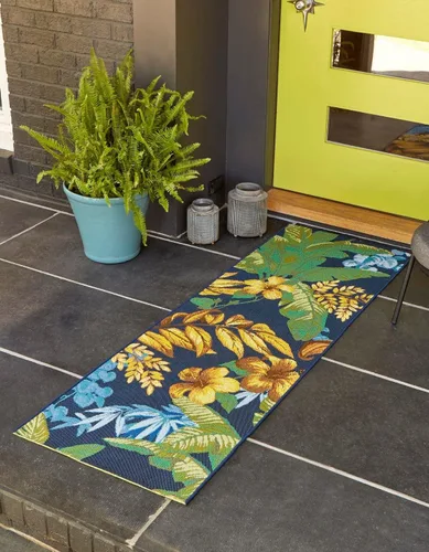Vista 8 de Unique Loom Outdoor Botanical Collection - Alfombra de área Calypso (4 pies 1 pulgada octágono multi/azul claro)