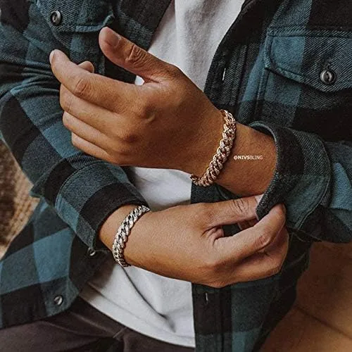 Vista 3 de Niv'S BLING Pulsera de eslabones cubanos de Miami chapado en oro de 18 quilates para hombres y mujeres Pulsera de joyería de moda Hip Hop 1 fila