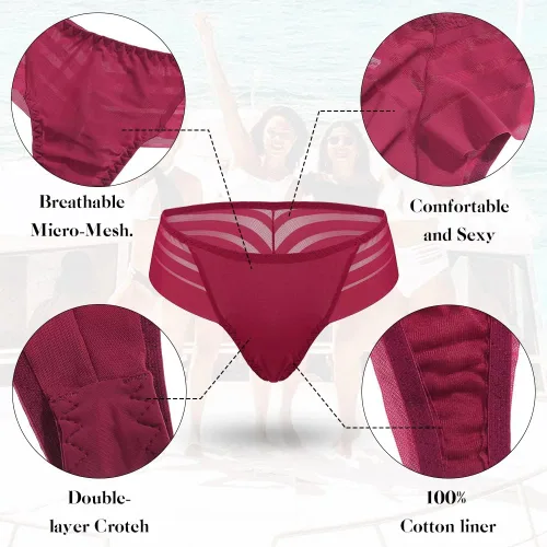 Vista 6 de chahoo Ropa interior de tanga para mujer, bragas sexy de tiro bajo, sin costuras, tangas de encaje en la espalda en T, paquete de 5 tangas que no se
