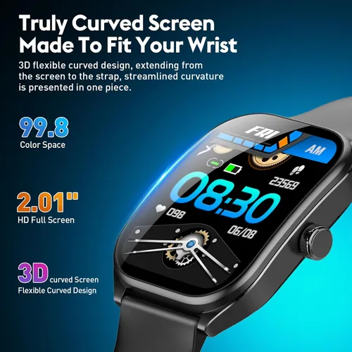 Vista 2 de Curve - Reloj inteligente para hombres y mujeres, responde a llamadas, rastreador de fitness de 2.01 pulgadas con 100 modos deportivos, contador