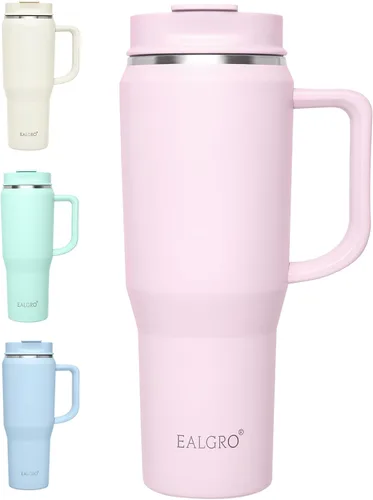 Vista 19 de EALGRO Botella de agua aislada de 40 onzas con popote y asa, frasco de agua deportivo de metal grande, taza de café de viaje de acero inoxidable
