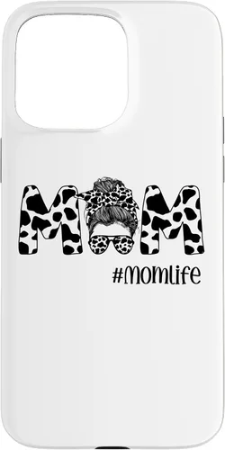 Vista 28 de iPhone 16 Funny Women Mom Life Cow Messy Bun Hair Bandana Glasses Case