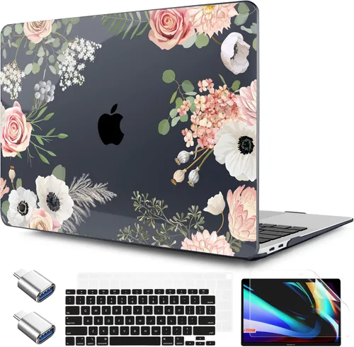 Vista 24 de TWOLSKOO Funda para MacBook Air de 13,3 pulgadas (versión antigua 2018-2021, modelos: M1 A2337, A2179, A1932) - Carcasa rígida con protector de Flor