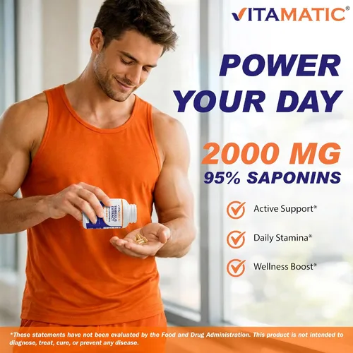 Vista 7 de Vitamatic Tribulus Terrestris para hombres, 2000 mg por porción, 95% de saponinas, 180 cápsulas vegetales, fabricadas en los Estados Unidos, sin