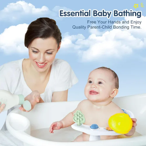Vista 3 de Asiento de baño para bebés de 6 meses en adelante, antideslizante con ventosas, asiento de baño infantil seguro y cómodo para bañera, color azul