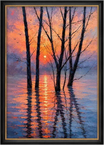 Vista 253 de MUDECOR Lienzo enmarcado prémium para pared, pinos nevados en bosque de invierno, ilustraciones modernas, arte contemporáneo, escénico, divertido