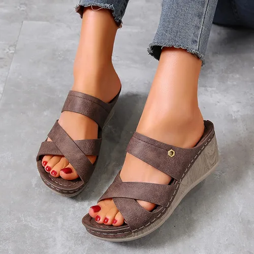 Vista 5 de ZiSUGP - Sandalias y zapatillas de tacón de pendiente para mujer, marrón, 7 ancho