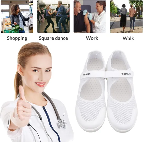 Vista 6 de MEJORMEN Zapatos de enfermería cómodos para mujer, zapatos de trabajo con amortiguación de aire, zapatos de enfermería con plataforma ligera