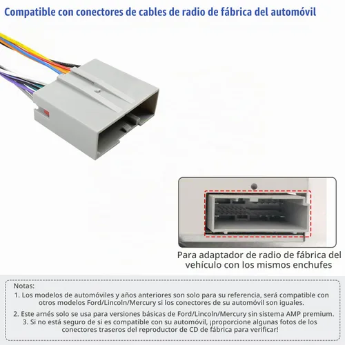 Vista 2 de Arnés de cableado de radio de 24 pines para Ford Mercury Lincoln 2006-2012 Aftermarket 16Pin ISO Stereo Connector Wire Adapter Compatible with