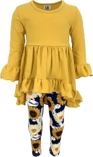 Vista 5 de Unique Baby Conjunto de 3 piezas con estampado de girasol y margaritas, Amarillo
