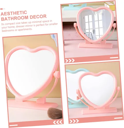 Vista 9 de Outanaya Espejo de mesa en forma de corazón de doble cara rosa tocador de escritorio decorativo espejo de 2 lados