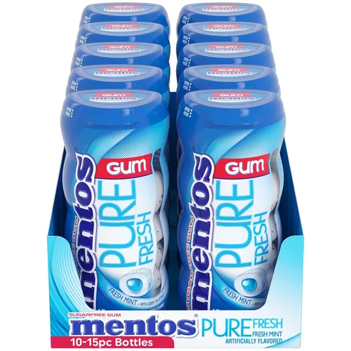 Vista 2 de Mentos Pure Fresh - Goma de mascar sin azúcar con xilitol, menta fresca, botella de 15 piezas (paquete a granel de 10)