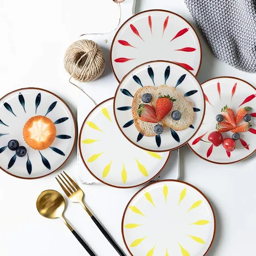 Vista 6 de Aquiver Platos de cerámica para postre de 6 pulgadas, platos de porcelana pintados de color, platos pequeños para fiesta de té, para pasteles