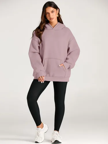 Vista 5 de Trendy Queen - Sudaderas extragrandes con capucha para mujer, suéteres de manga larga, sin botones, de vellón, de otoño, ropa de invierno