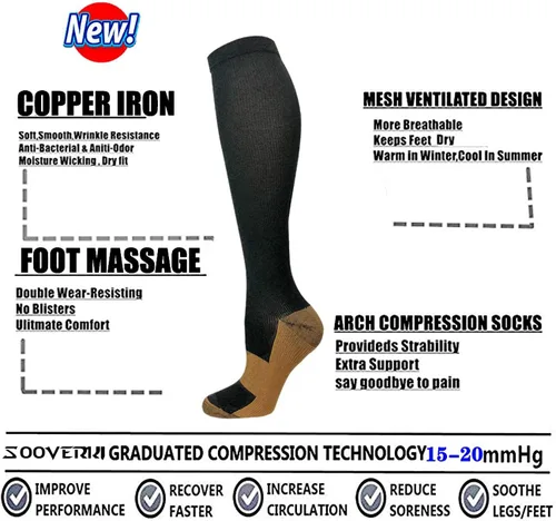 Vista 2 de Calcetines de compresión graduada, de cobre, para mejorar la circulación en hombres y mujeres, 8 pares de 15-20 mmHg, para correr, atletismo