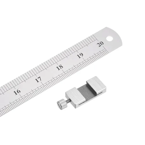 Vista 3 de HARFINGTON Regla de acero inoxidable 2 en 1 con bloque de escritura 19.7 in/20 regla métrica y de metal en pulgadas con latón de 1.181 in