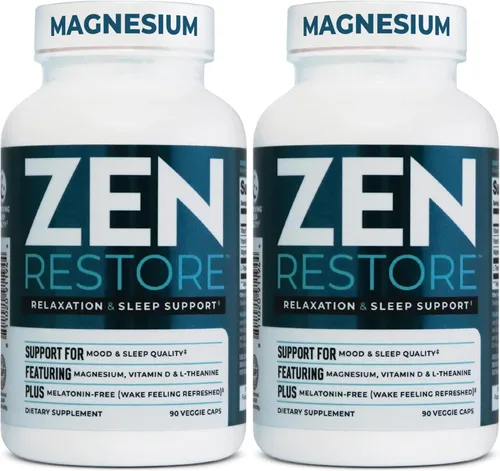 Vista 10 de Nutrology Zen Restore - 400 mg de malato de magnesio, vitamina D3 y L-teanina, apoya el sueño, la recuperación muscular y el bienestar suprarrenal